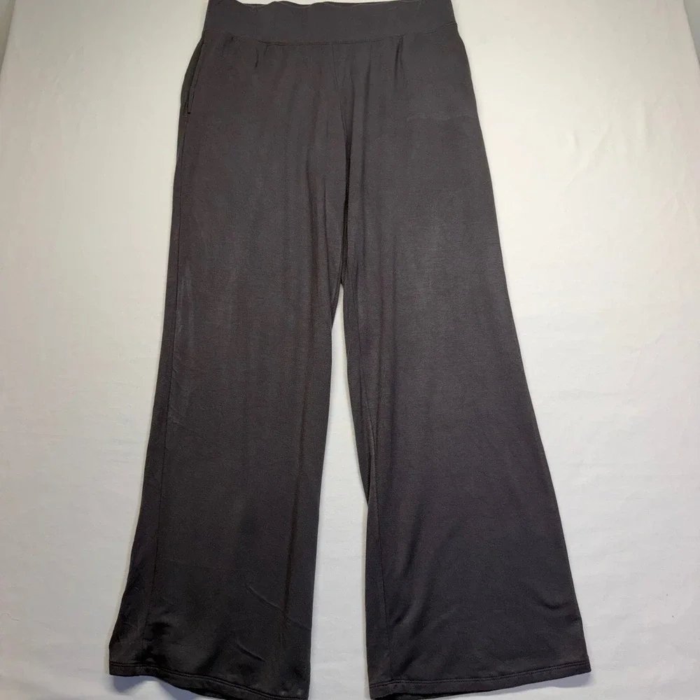 Natori Wide Leg Lounge Pants Medium Black Rayon Stretch Pull On Pockets